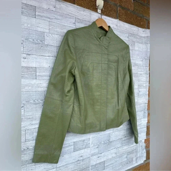 Elements by vakko olive green leather jacket large - Picture 2 of 11